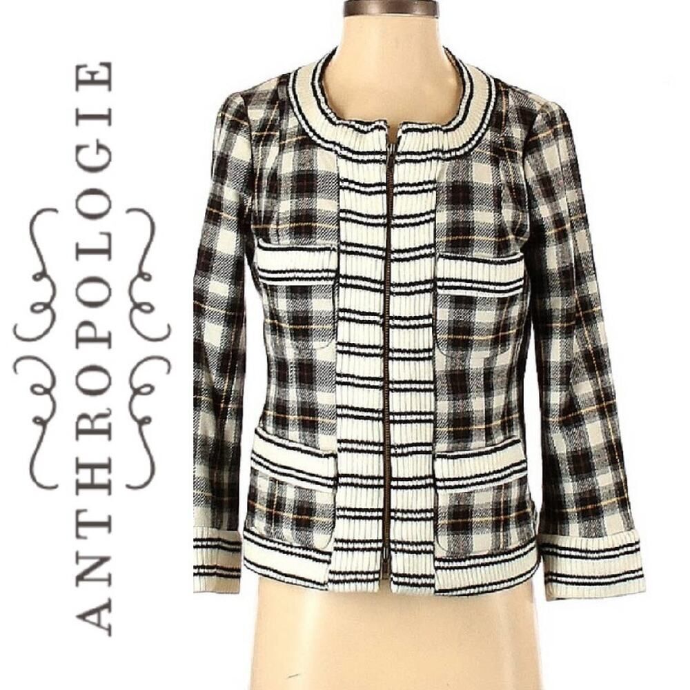 Anthropologie Plenty by Tracy Reese Plaid Wool blend zip blazer jacket size 4